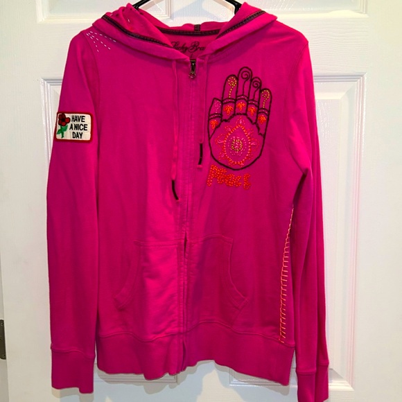 Lucky Brand Jackets & Blazers - Lucky Brand VTG Pink Full Zip Embroidered Hoodie Patch - Size L